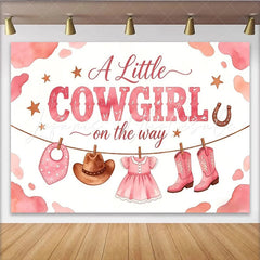 Lofaris Pink Watercolor Cowgirl Baby Shower Backdrop with Boots and Hat Western Theme Photo Booth Background for Girl Baby Shower Decor