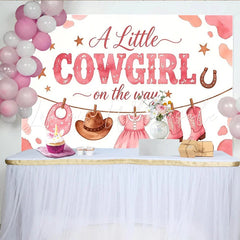 Lofaris Pink Watercolor Cowgirl Baby Shower Backdrop with Boots and Hat Western Theme Photo Booth Background for Girl Baby Shower Decor