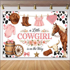Lofaris Pink Western Cowgirl Baby Shower Backdrop with Horse and Boots Floral Baby Girl Party Background for Photoshoot Decorations