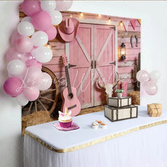 Lofaris Pink Western Photography Backdrop with Barn Doors Rustic Country Background for Photoshoot and Party Decor