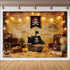 Lofaris Pirate Photography Backdrop with Treasure Map Ship and Gold Coins Adventure Theme Background for Party Decor and Photoshoot