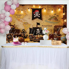 Lofaris Pirate Photography Backdrop with Treasure Map Ship and Gold Coins Adventure Theme Background for Party Decor and Photoshoot