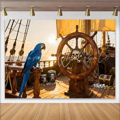 Lofaris Piratenschiff Steuerrad Totenkopf Papagei Schatzkiste Partyhintergrund für Kindergeburtstage und Abenteuerpartys