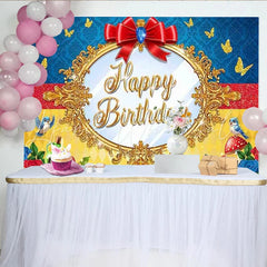 Lofaris Princess Magic Mirror Happy Birthday Backdrop Red Bow Apples and Blue Birds Photography Background