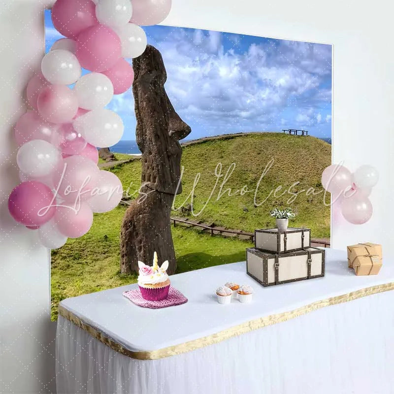 Lofaris Profile Easter Island Moai Statue Landscape Backdrop Ancient Monument Blue Sky Photography Background