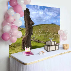 Lofaris Profile Easter Island Moai Statue Landscape Backdrop Ancient Monument Blue Sky Photography Background