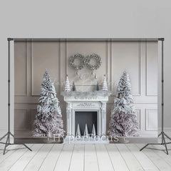Lofaris Pure White Vintage Fireplace Tree Christmas Backdrop