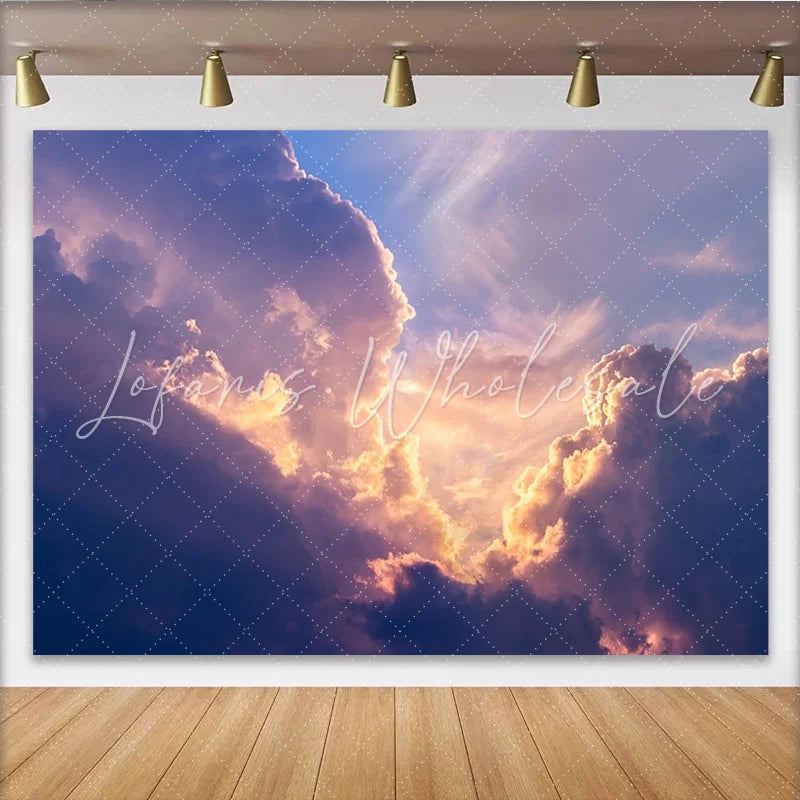 Lofaris Purple and Gold Abstract Cloud Photography Backdrop Ethereal Sky Background for Studio Portrait and Event Decor