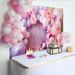 Lofaris Purple and Pink Balloon Photography Backdrop Floral and Butterfly Party Photo Background