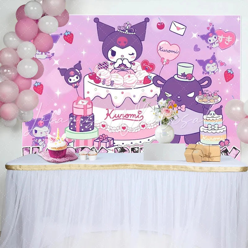 Lofaris Purple Anime Character Birthday Backdrop Cute Devil Girl Happy Birthday Background for Girl Sweet Cake Party Banner