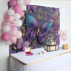 Lofaris Purple Butterfly Gold Sparkle Birthday Backdrop Floral and Butterfly Photography Background