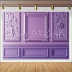 Lofaris Purple Elegant Floral Photography Backdrop with Ornate Frame Classic Wall Molding Background for Studio Portrait