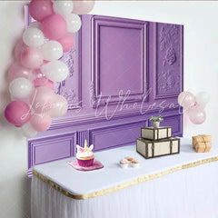 Lofaris Purple Elegant Floral Photography Backdrop with Ornate Frame Classic Wall Molding Background for Studio Portrait