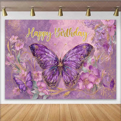 Lofaris Purple Fantasy Butterfly Birthday Backdrop Floral Magical Party Background Girl Cake Smash Photography Prop