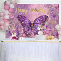 Lofaris Purple Fantasy Butterfly Birthday Backdrop Floral Magical Party Background Girl Cake Smash Photography Prop