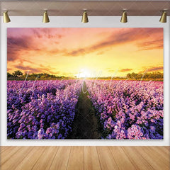 Lofaris Purple Flower Field Photography Backdrop with Sunset Glow Beautiful Nature Scenery Background for Studio Portrait