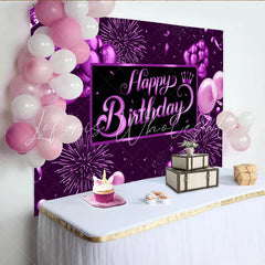 Lofaris Purple Happy Birthday Backdrop with Balloons and Crown Elegant Party Background for Women Girls Celebration Photography