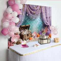 Lofaris Purple Mermaid Treasure Photography Backdrop with Pearls and Seashells Underwater Fantasy Studio Background for Kids Photoshoot