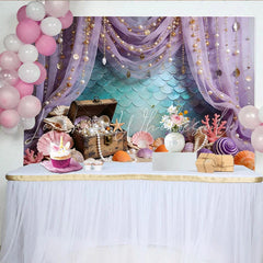Lofaris Purple Mermaid Treasure Photography Backdrop with Pearls and Seashells Underwater Fantasy Studio Background for Kids Photoshoot