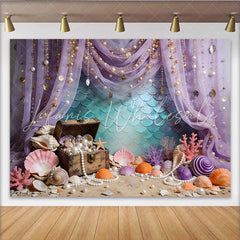 Lofaris Purple Mermaid Treasure Photography Backdrop with Pearls and Seashells Underwater Fantasy Studio Background for Kids Photoshoot