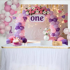 Lofaris Purple Pink Balloon First Birthday Cake Smash Backdrop Floral ONE Sign Rocking Horse Girl Party Background