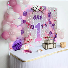Lofaris Purple Pink Balloon First Birthday Cake Smash Backdrop Large 1 Sign Fairy Light Girl Party Background