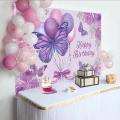 Lofaris Purple Sketch Birthday Backdrop Butterfly Balloon Floral Background Vintage Drawing Art Party Prop