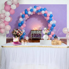 Lofaris Purple Wall Birthday Cake Smash Backdrop with Pink and Blue Balloon Arch Romantic Candlelight Background