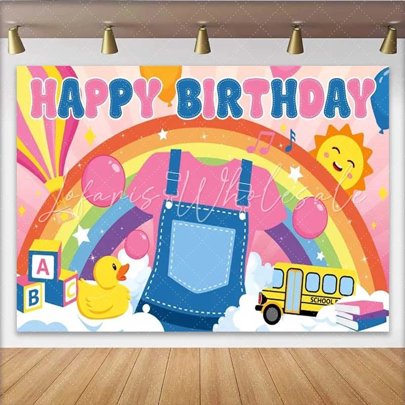 Lofaris Rainbow and School Bus Toddler Birthday Backdrop First Day of School Party Decoration Background