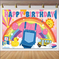 Lofaris Rainbow and School Bus Toddler Birthday Backdrop First Day of School Party Decoration Background