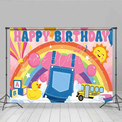 Lofaris Rainbow and School Bus Toddler Birthday Backdrop First Day of School Party Decoration Background