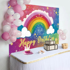 Lofaris Rainbow Birthday Backdrop Sparkle Galaxy Sky with Clouds Colorful Star Party Photo Booth Props