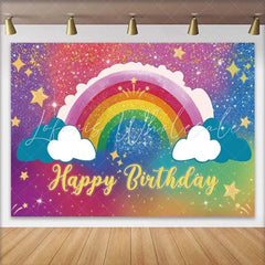 Lofaris Rainbow Birthday Backdrop Sparkle Galaxy Sky with Clouds Colorful Star Party Photo Booth Props
