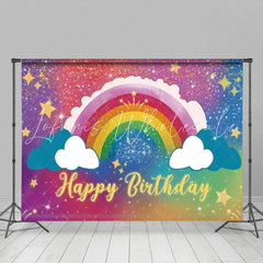 Lofaris Rainbow Birthday Backdrop Sparkle Galaxy Sky with Clouds Colorful Star Party Photo Booth Props