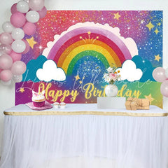 Lofaris Rainbow Birthday Backdrop Sparkle Galaxy Sky with Clouds Colorful Star Party Photo Booth Props