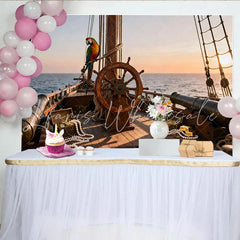 Lofaris Realistischer Piratenschiff-Partyhintergrund mit Steuerrad und Schatz für Abenteuer-Geburtstage und Events