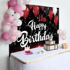 Lofaris Red and Black 18th Happy Birthday Backdrop Glitter Floor and Balloons Background Starry Night Party Decor