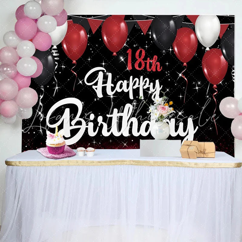 Lofaris Red and Black 18th Happy Birthday Backdrop Glitter Floor and Balloons Background Starry Night Party Decor