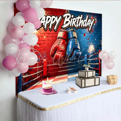 Lofaris Red and Blue Boxing Ring Sports Birthday Backdrop with Gloves Dynamic Party Background for Photo Booth Props