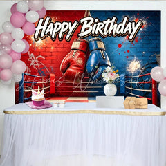 Lofaris Red and Blue Boxing Ring Sports Birthday Backdrop with Gloves Dynamic Party Background for Photo Booth Props