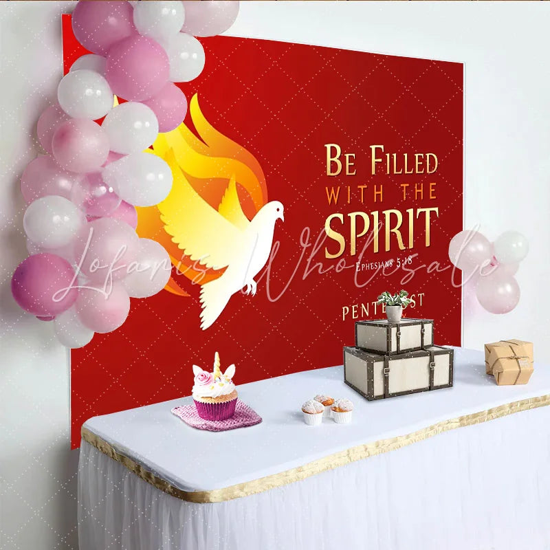 Lofaris Red and Gold Pentecost Sunday Party Backdrop Holy Spirit Dove and Flames Design for Church Events