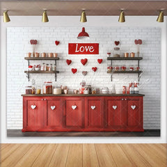 Lofaris Red and White Love Sign and Hearts Party Backdrop Rustic Brick Wall Valentine’s Day Decor