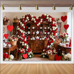 Lofaris Red and White Rose Heart Shaped Floral Arch Party Backdrop Romantic Valentine’s Day Wedding Decor