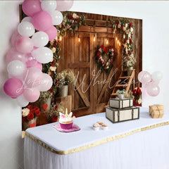 Lofaris Red and White Roses Heart Wreath Rustic Wooden Barn Door Party Backdrop Valentine’s Day Wedding Anniversary Decor