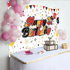 Lofaris Red Black Yellow Happy 3rd Birthday Backdrop with Balloons and Banner Colorful Party Background for Kids Photoshoot Decoration