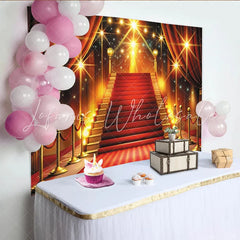 Lofaris Red Carpet Photography Backdrop with Golden Staircase Luxurious Event Background for Awards Party and Studio Photoshoot