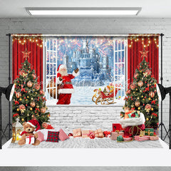 Lofaris Red Curtain Frozen Castle Window Christmas Backdrop