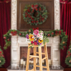 Lofaris Red Curtain White Fireplace Tree Christmas Backdrop