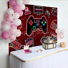 Lofaris Red Gaming Level Up Birthday Backdrop with Game Controller and Neon Lights Fun Party Background for Kids Photoshoot