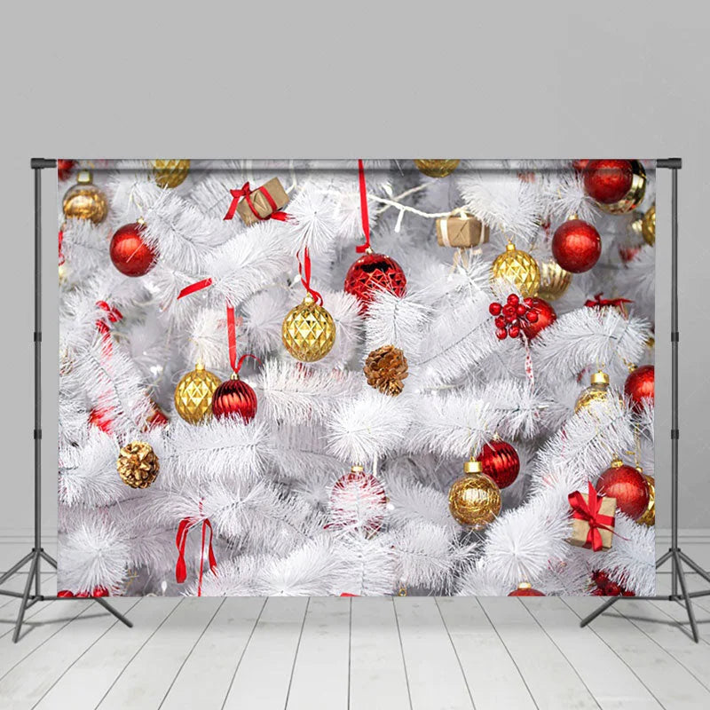 Lofaris Red Gold Bauble White Pine Leaves Christmas Backdrop